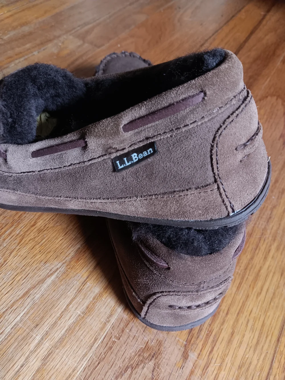 L.L. Bean Men's Wicked Good Chocolate Brown Suede Shearling Slipper Moccasins 9